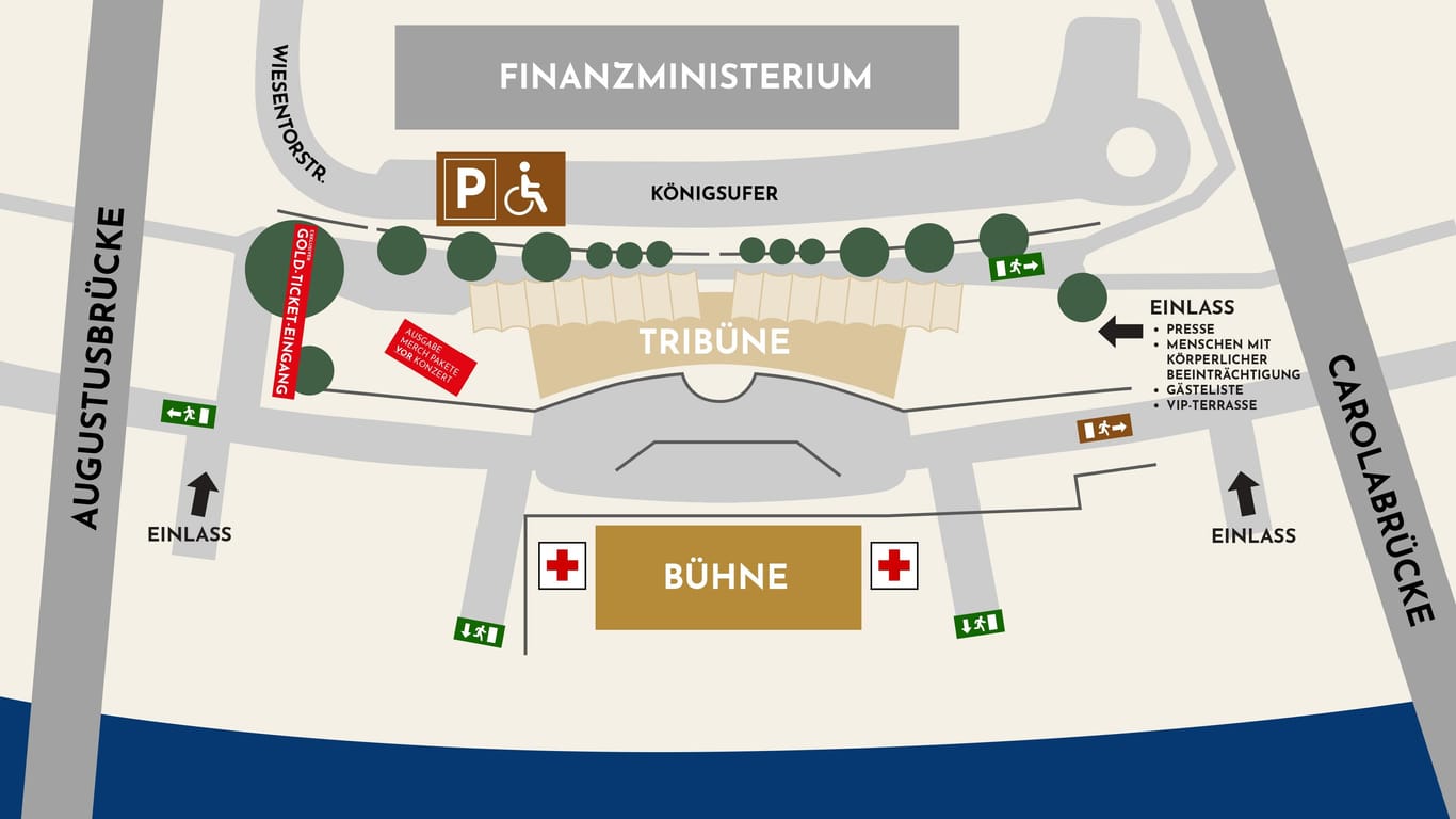 Lageplan des Konzertgeländes am Elbufer.