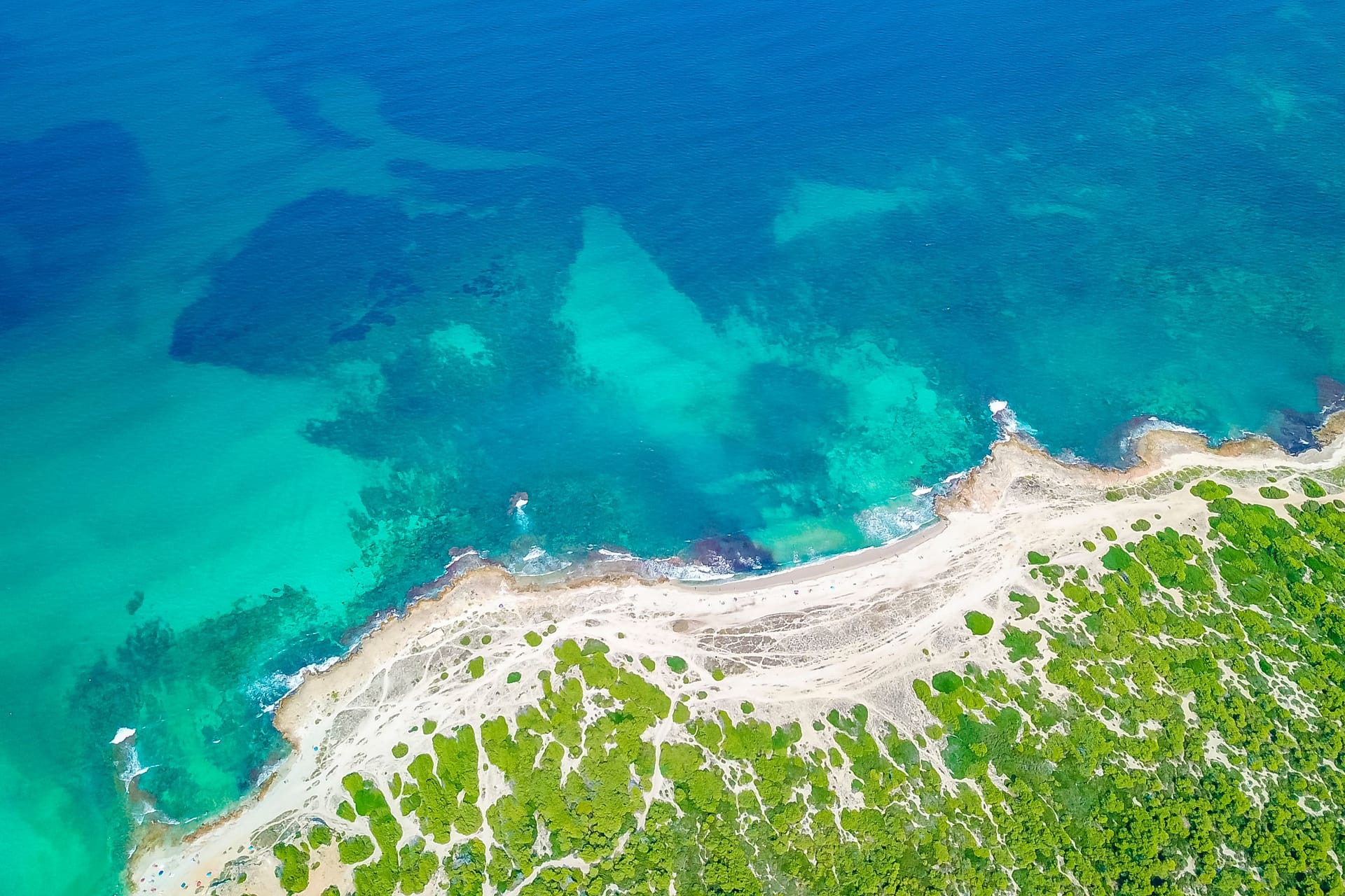 Beautiful coast beach drone landscape panorama Can Picafort Mallorca Spain.