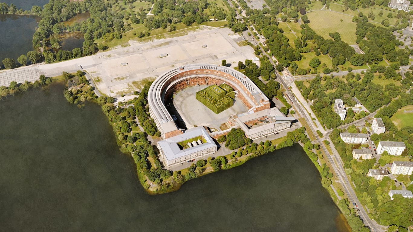 Eine Computer-Visualisierung zeigt den geplanten Ergänzungsbau im Innenhof der Kongresshalle.