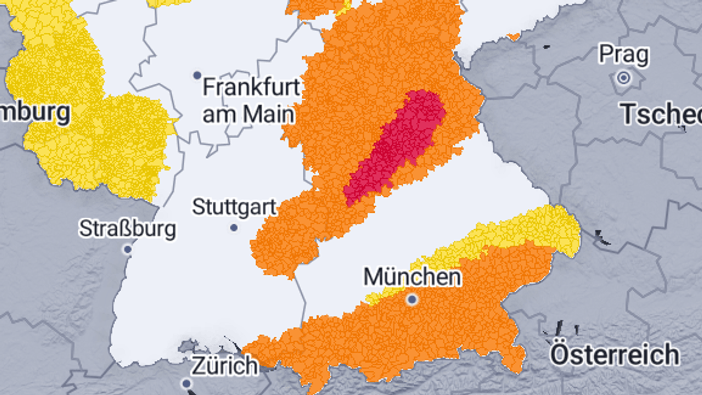 Unwetterkarte von Deutschland: In Teilen Deutschlands wird gewarnt.