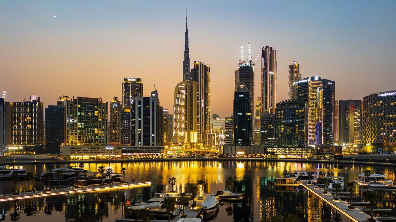 View of Dubai skyline including the Burj Khalifa