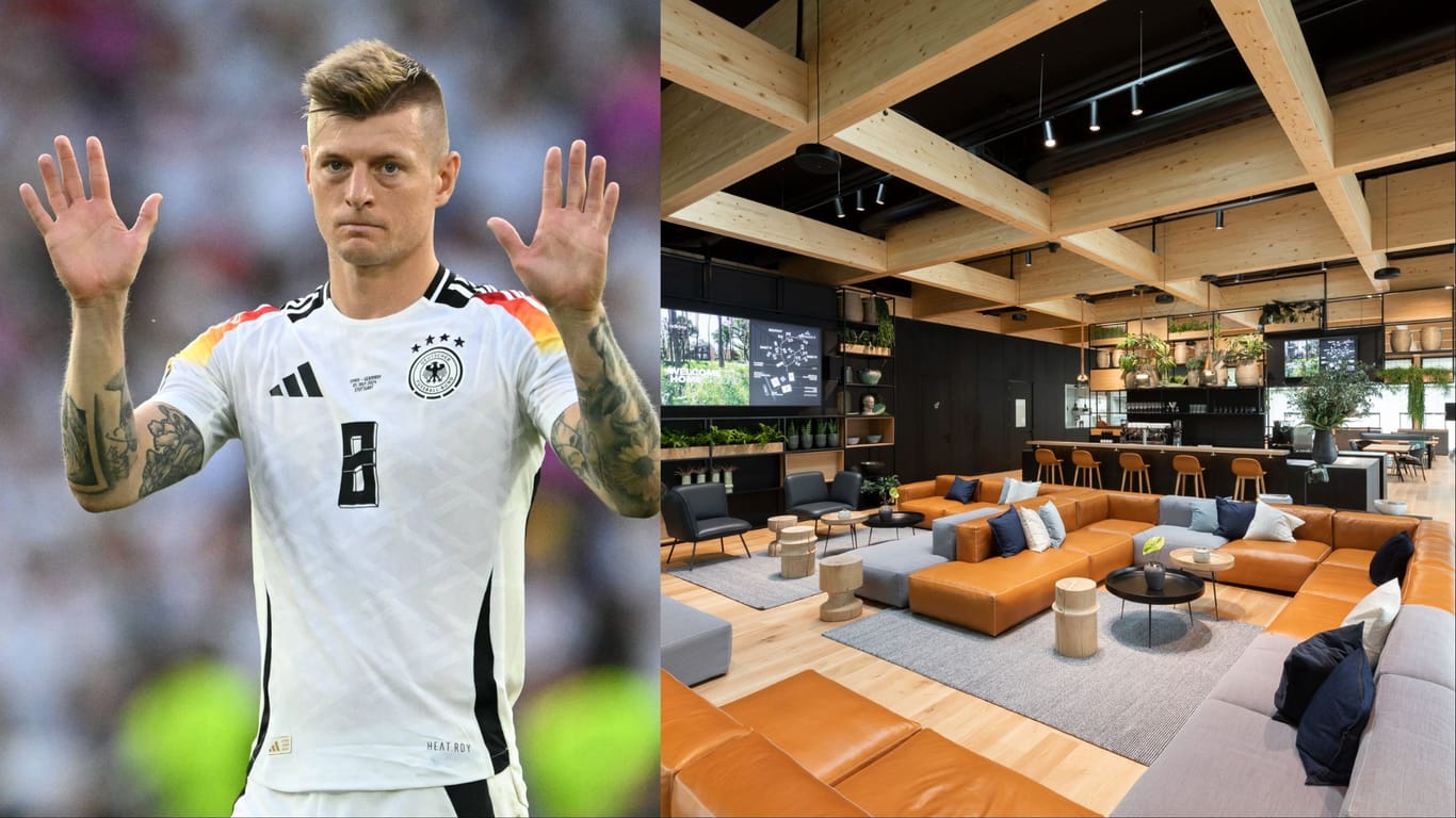 Toni Kroos (Archivbilder) hat die Zimmer in Herzogenaurach etwas klein gefunden: Der Gemeinschaftsbereich der Unterkunft des DFB-Teams wirkt allerdings modern.