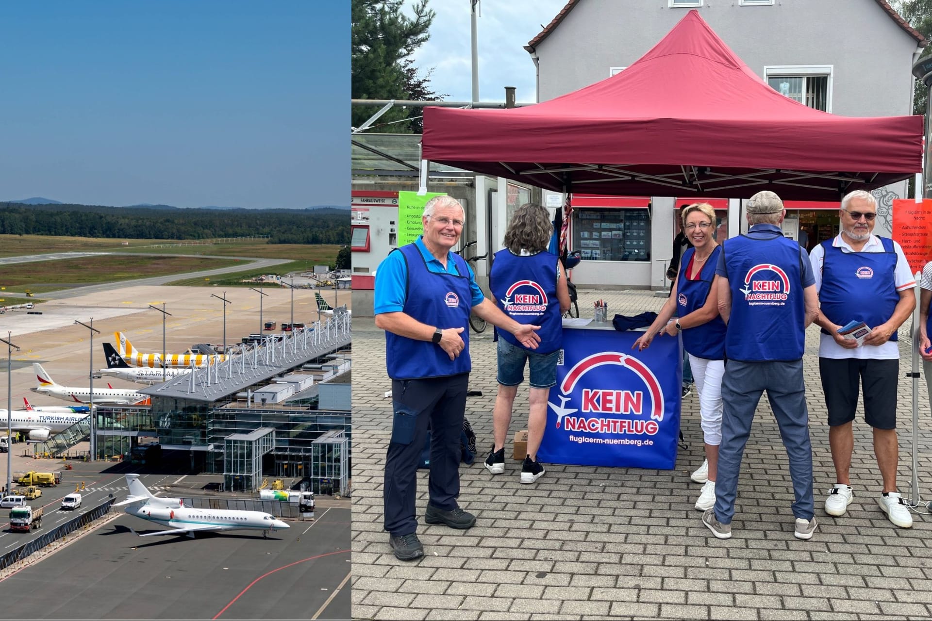 Der Verein "Fluglärm-Schutzgemeinschaft Nürnberg und Umgebung" fordert ein Nachtflugverbot – am Mittwoch kamen sie mit Anwohnern in Ziegelstein ins Gespräch.