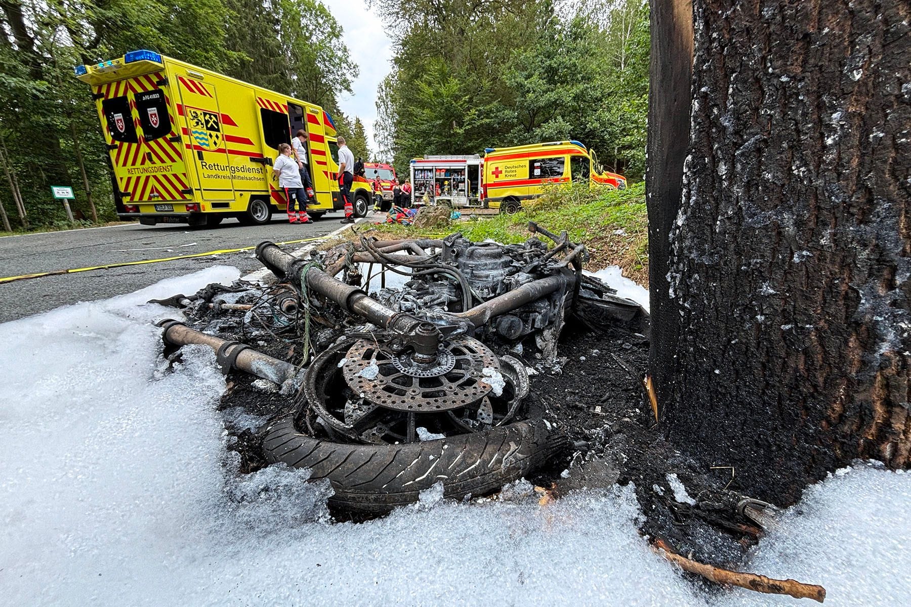 VU Motorrad prallte gegen Baum und brannte aus - 2 Tote