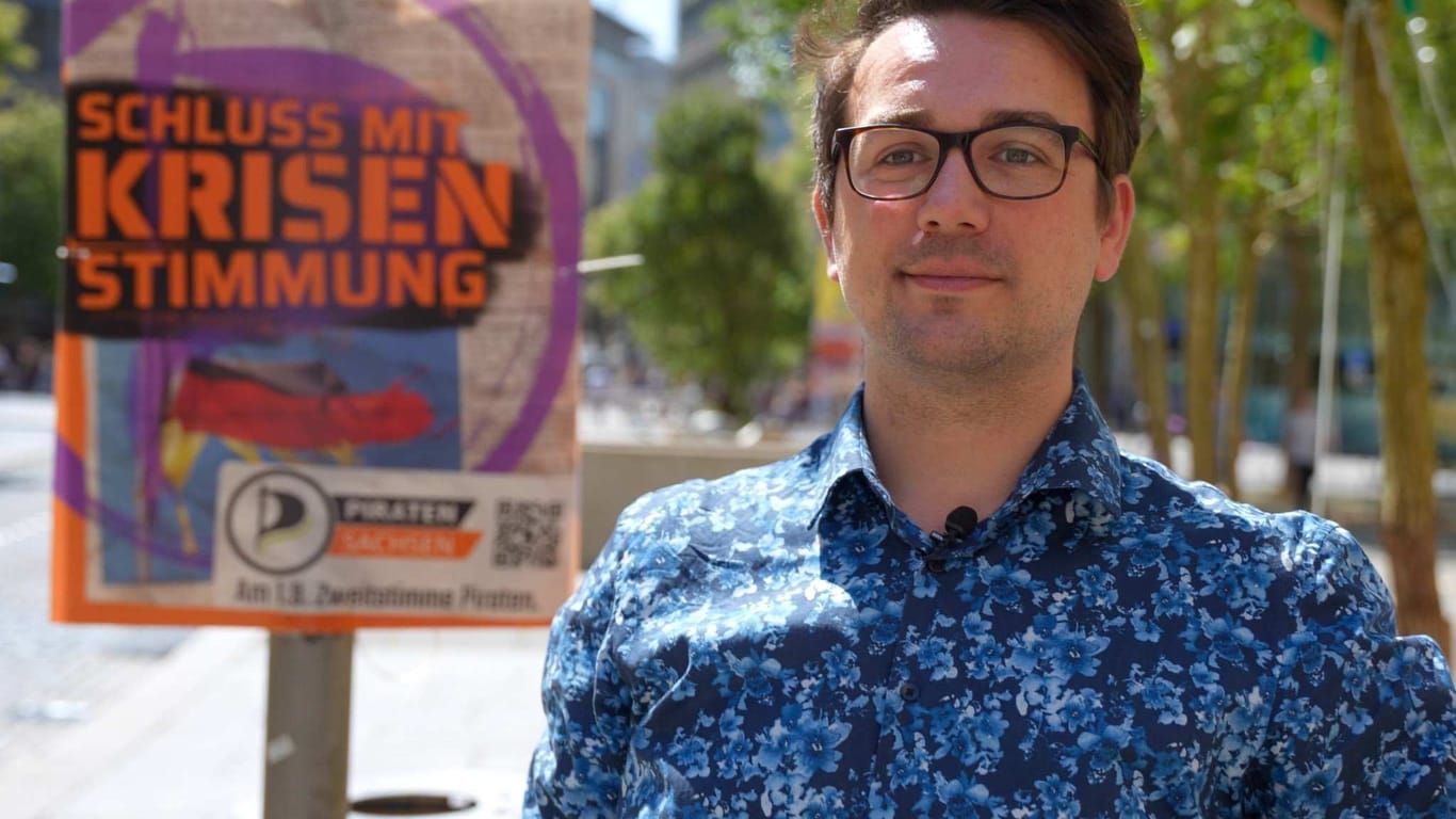 Dresden: Manuel Wolf (Piraten, Kandidat für die Landtagswahl) war dabei, als vier Personen ihn und seine Kollegen beim Plakatieren bedrängten und bedrohten.