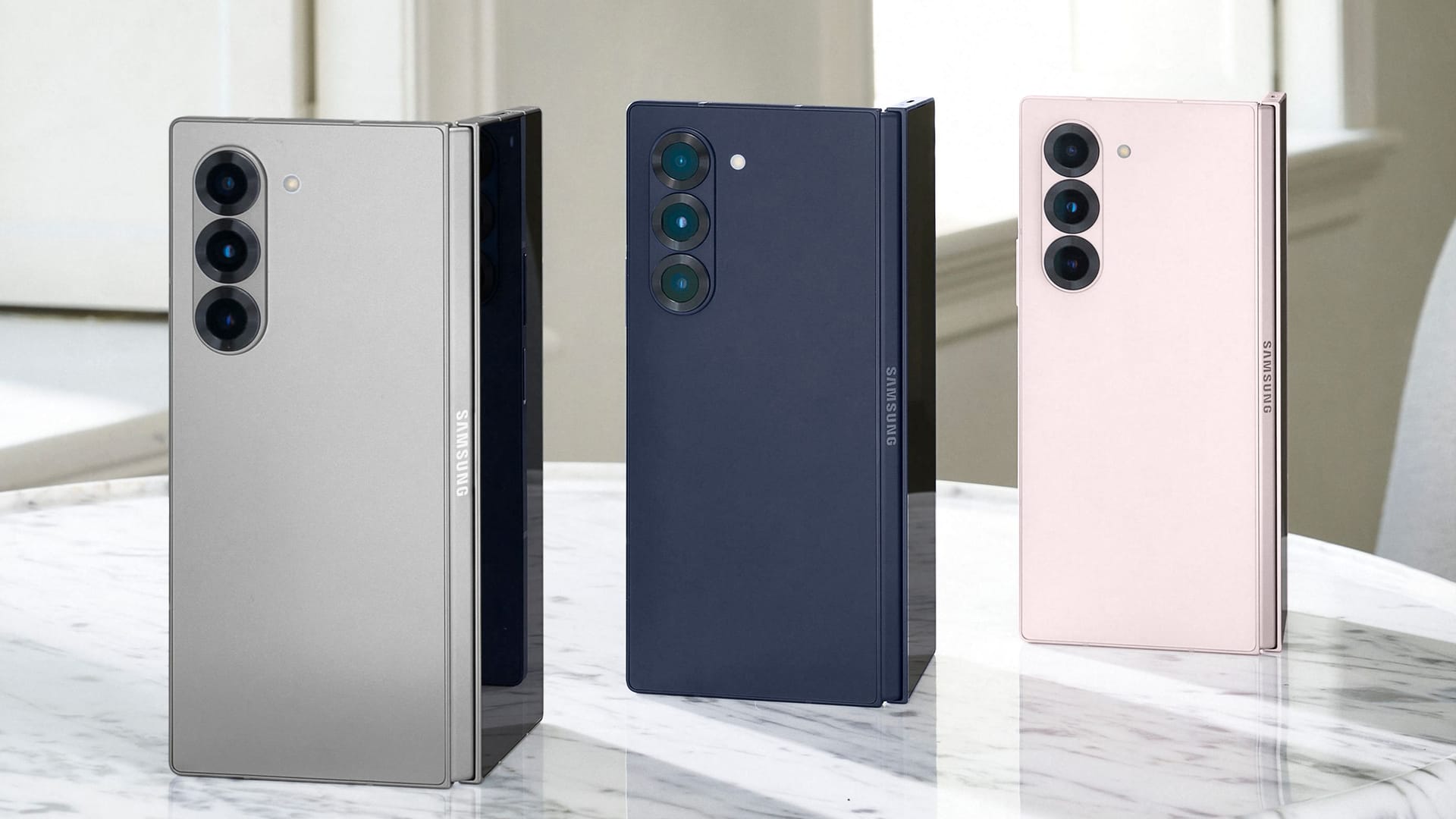 Das Galaxy Z Fold6 gibt es in den Farben Silber, Navyblau und Pink.