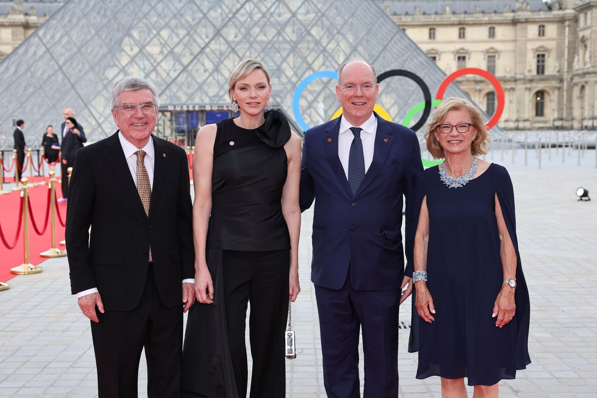 IOC-Präsident Thomas Bach, Fürstin Charlène, Fürst Albert II. und Claudia Bach, Ehefrau von Thomas Bach.