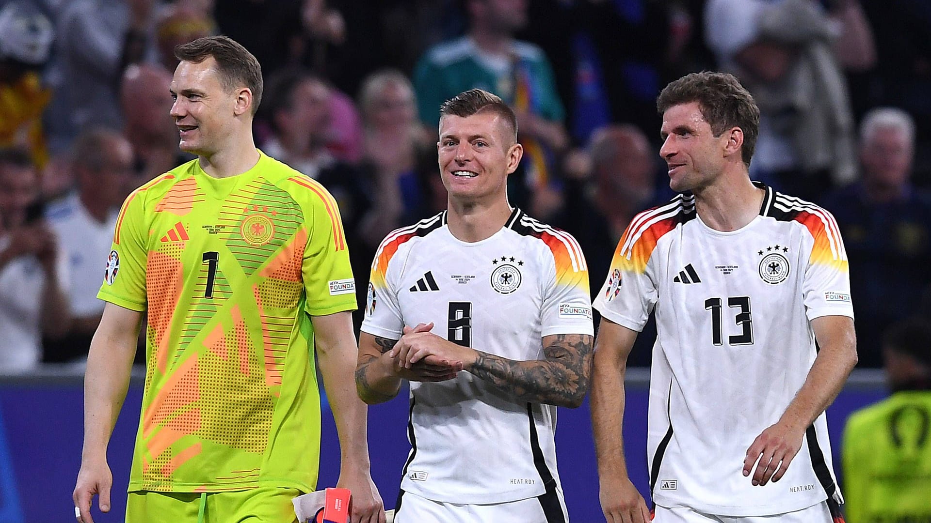 Manuel Neuer, Toni Kroos und Thomas Müller (v.l.n.r.): Für sie könnte die Heim-EM der letzte Auftritt im DFB-Trikot gewesen sein.