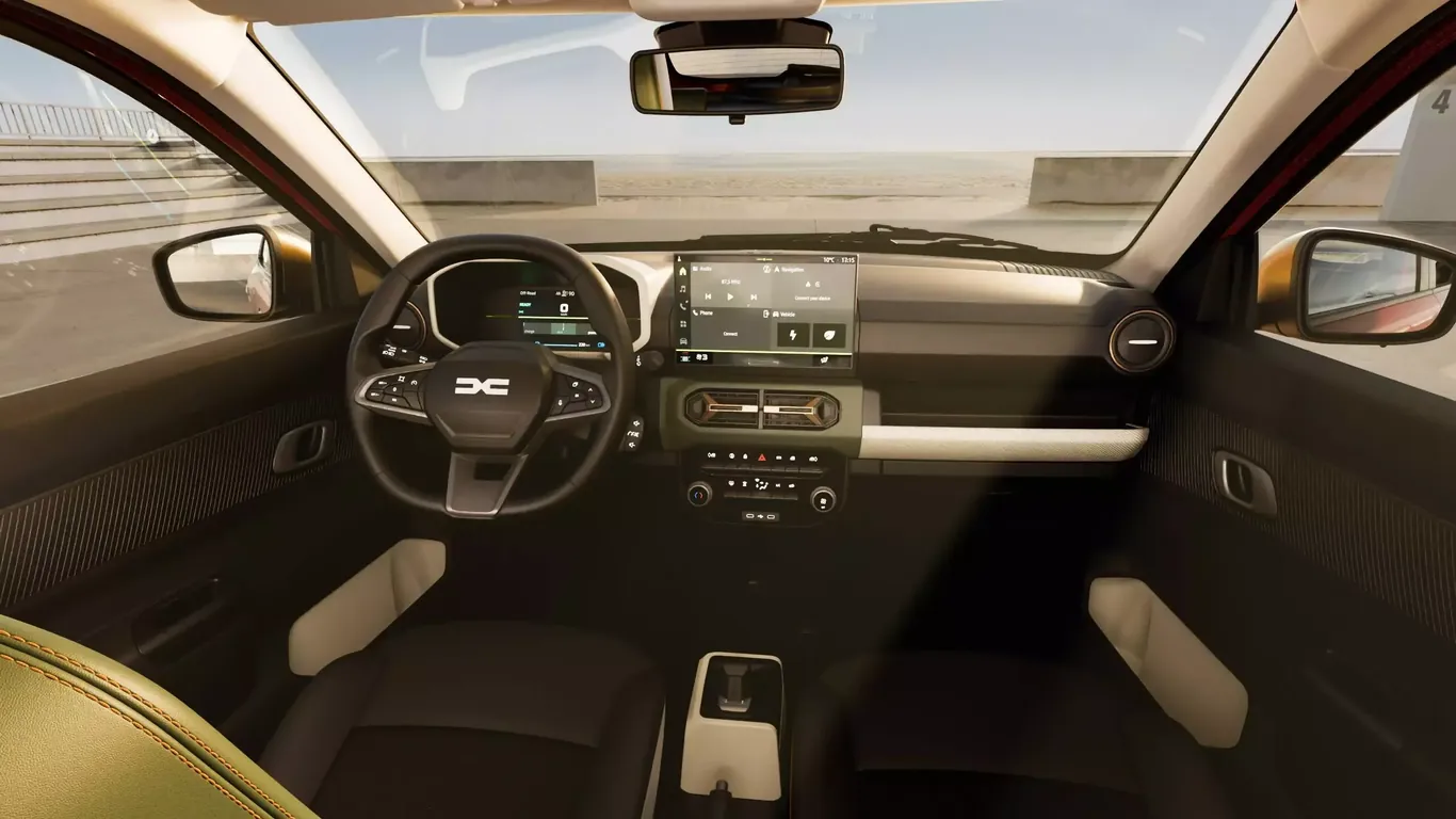 Der Innenraum des Dacia Spring ist modern und zeichnet sich durch sein Touch-Display in der Mittelkonsole aus