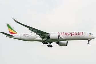 LONDON, ENGLAND - SEPTEMBER 27, 2017: Ethiopian Airlines Airbus A350 ET-ATQ landing in London Heathrow International Airport.