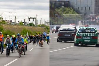 Eine Fahrraddemo auf dem Frankenschnellweg und ein Rennen auf dem Norisring (Archivbilder): Darüber, ob beides Norisring im Namen haben darf, ist ein Rechtsstreit entbrannt.