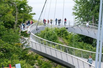 Touristen auf dem Skywalk des Nationalparkzentrums Königsstuhl
