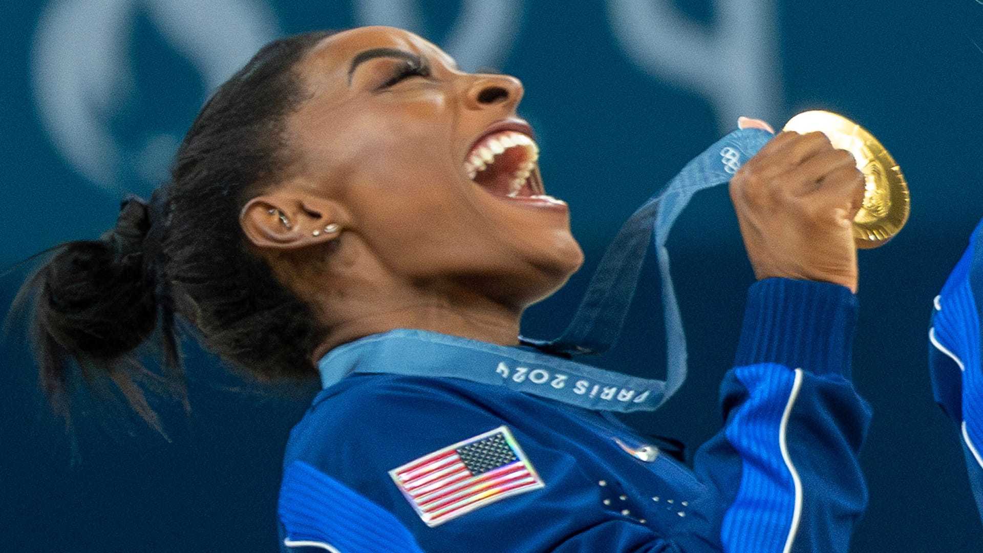 Simone Biles: Die Turnerin gewann mit dem Team der USA bei den Olympischen Spielen in Paris Gold.