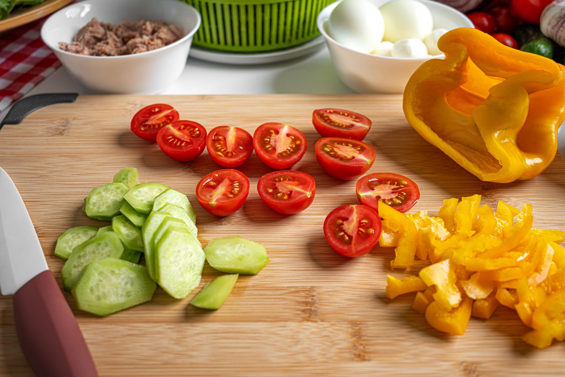 Chopped fresh vegetables for salad.