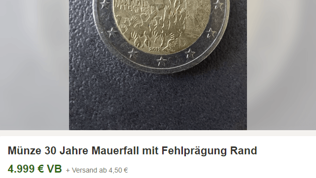 Gedenkmünze 30 Jahre Mauerfall Fehlprägung