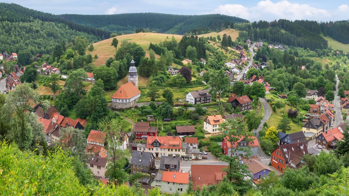 Panoramabild der kleinen Bergstadt Wildemann im Harz (Archivbild):