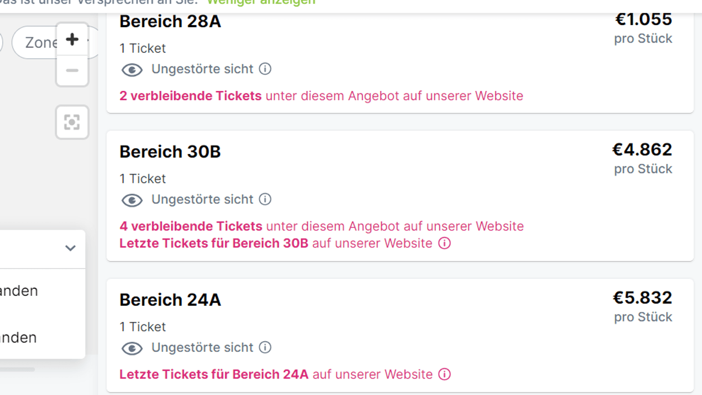 Screenshot des Kartenverkaufs auf Viagogo: Für die Frankfurter Rammstein-Konzerte werden teils extreme Ticketpreise verlangt.