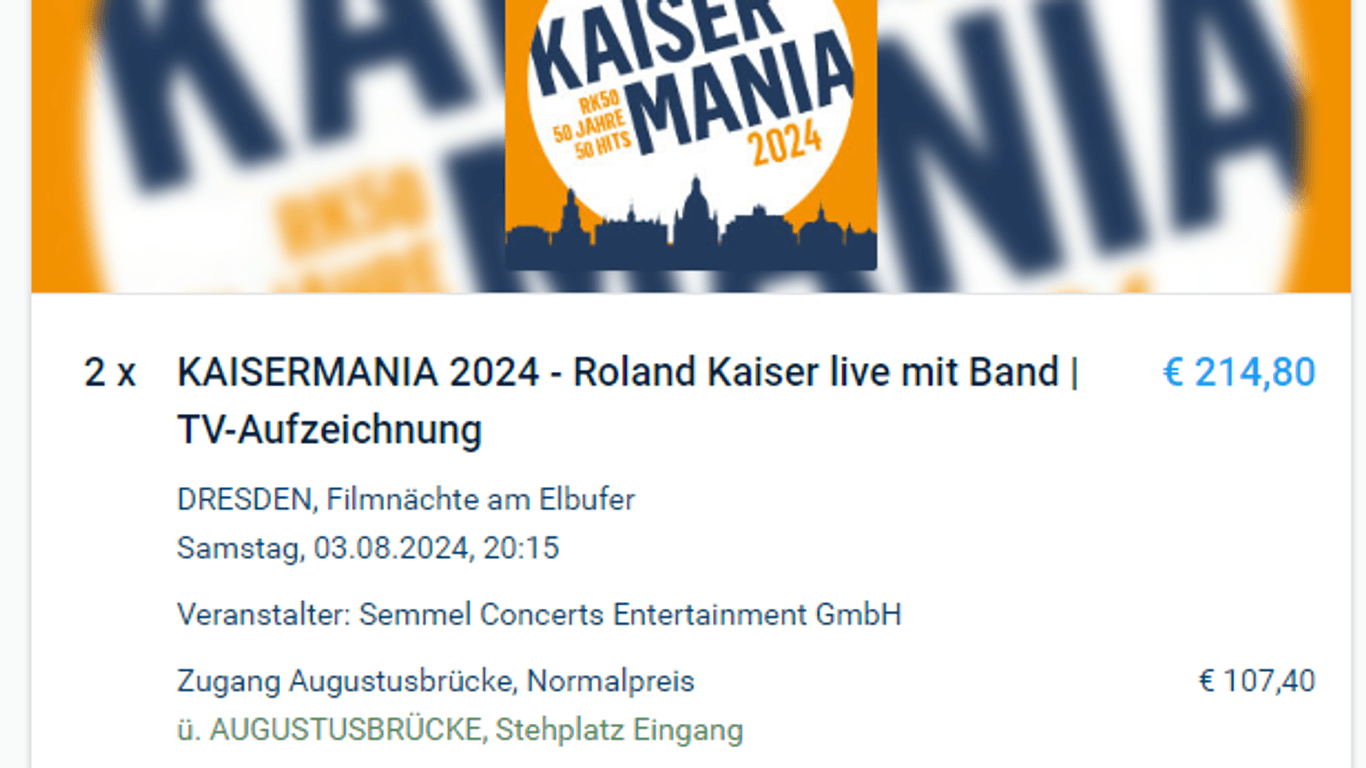 107,40 Euro kostete ein Ticket für das Livekonzert am kommenden Sonntag im Fansale: Regulär wurden die Tickets für 99,99 Euro verkauft.