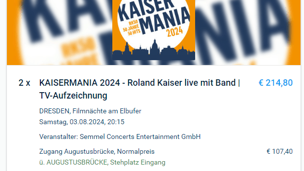 107,40 Euro kostete ein Ticket für das Livekonzert am kommenden Sonntag im Fansale: Regulär wurden die Tickets für 99,99 Euro verkauft.