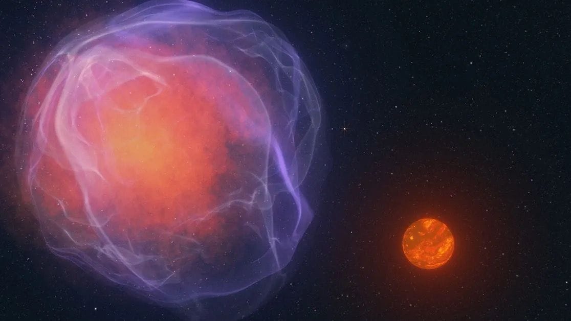 Diese künstlerische Darstellung zeigt einen hypothetischen Weißen Zwerg (links), der als Supernova explodiert ist und "CWISE J1249" aus dem Sternsystem katapultiert hat.