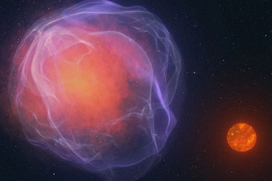 Diese künstlerische Darstellung zeigt einen hypothetischen Weißen Zwerg (links), der als Supernova explodiert ist und "CWISE J1249" aus dem Sternsystem katapultiert hat.