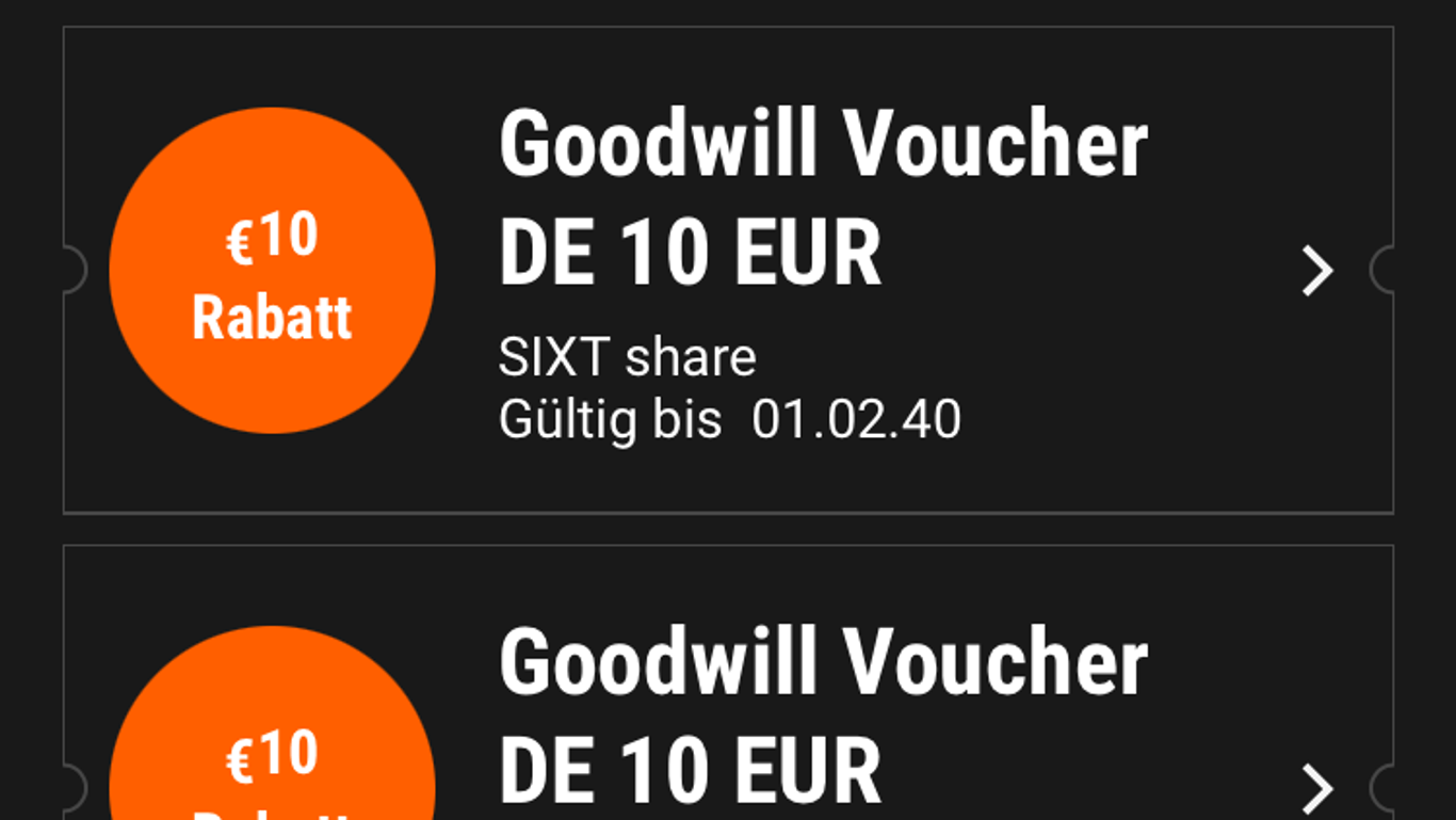 "Goodwill Voucher" von Sixt: Diese Gutscheine hat Wolf zur Wiedergutmachung erhalten.