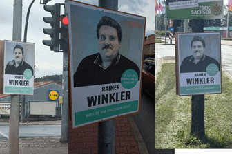 Plakativ: Der "Drachenlord" prangt in Sachsen auf gefälschter CDU-Wahlwerbung. Die Bilder sind aus Aue und Dresden.