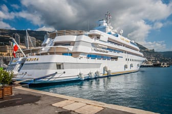 Monaco, Monaco - July 09 2008: Motor Yacht Lady Moura anchored in Monaco harbour.