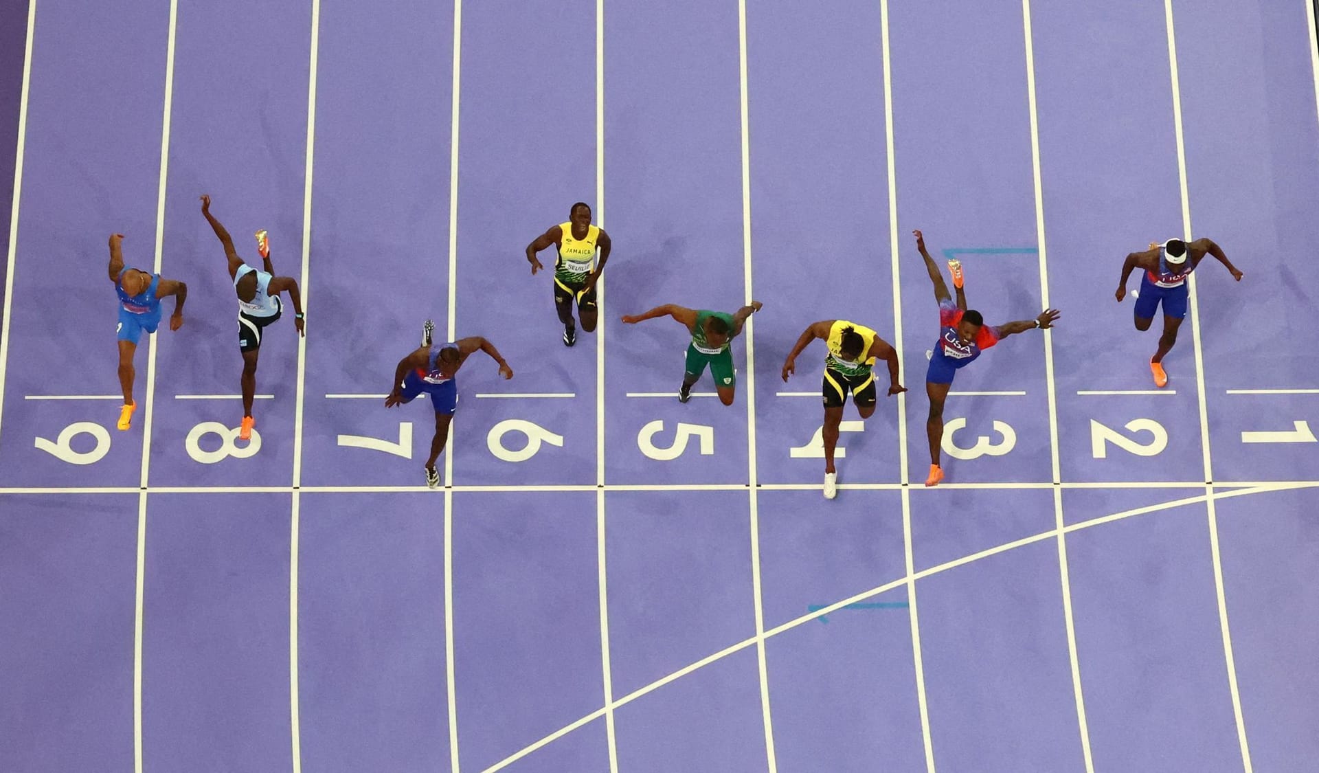 Haarscharfer Vorsprung: Noah Lyles (hier auf Bahn 7) siegt im Finale über 100 Meter.