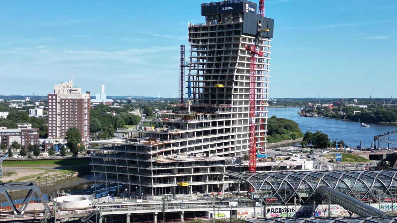 Der Rohbau des Elbtowers in der Hamburger Hafencity: Trotz zahlreicher Verzögerungen ist der Elbtower das einzige Gebäude, bei dem der Bau komplett stillstehe, sagt der Senat.