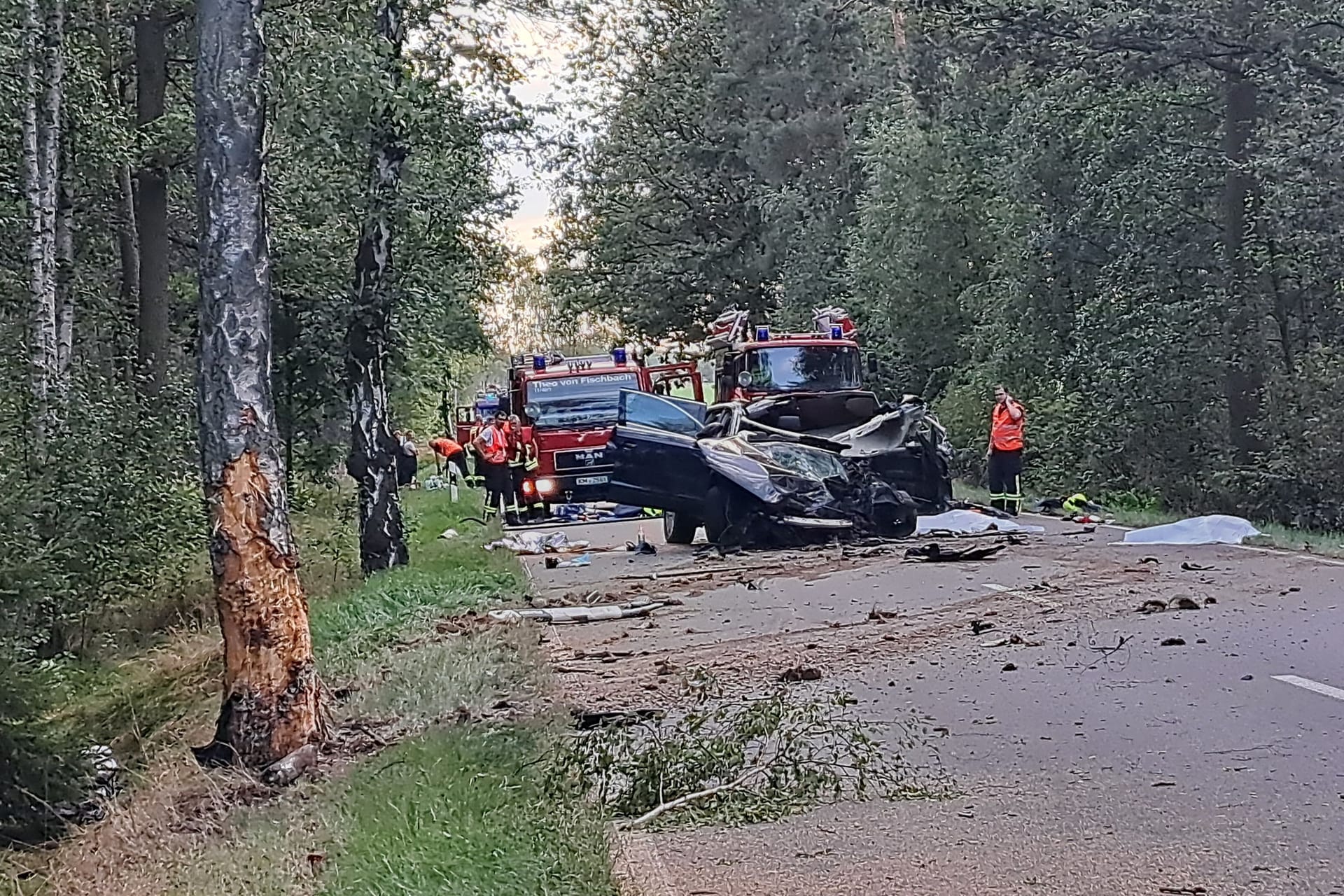 Die Unfallstelle: Der Audi wurde bei dem Aufprall komplett zerstört.