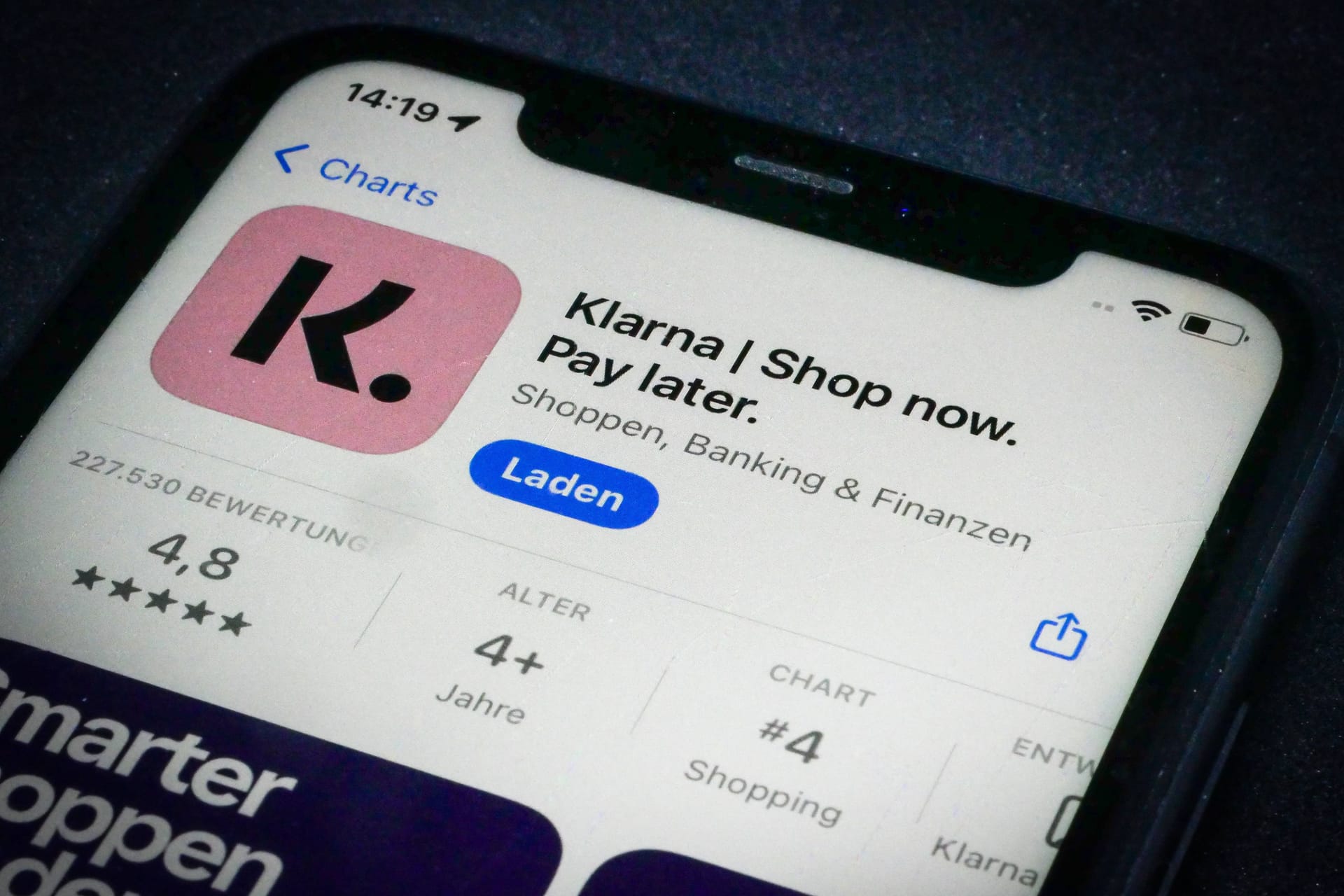 Klarna-App: Das schwedische Fintech-Unternehmen hat sich zu einem der führenden Anbieter von "Buy Now, Pay Later"-Diensten entwickelt (deutsch: Jetzt kaufen, später bezahlen).