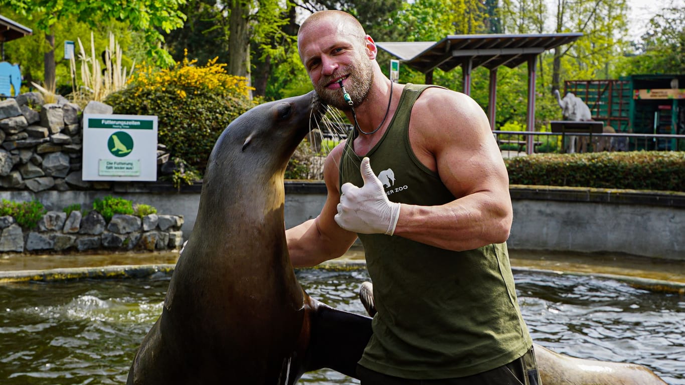 Julian Heck und ein Seelöwe: ein Herz und eine Seele.