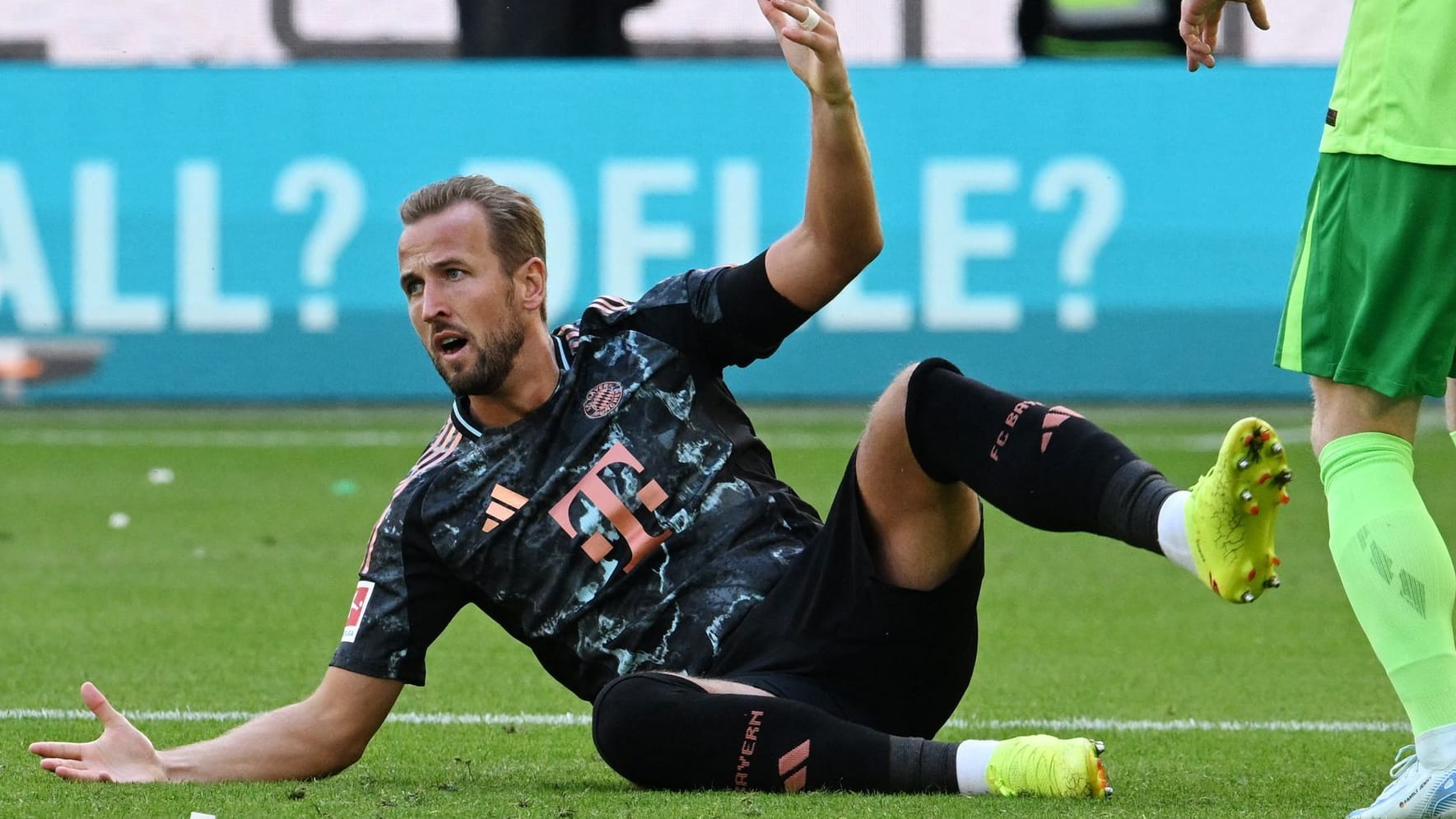 Harry Kane fordert einen Pfiff des Schiedsrichters.