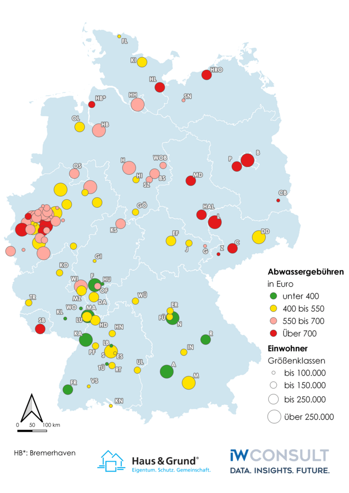 Abwassergebührenranking 2023 – Deutschlandkarte