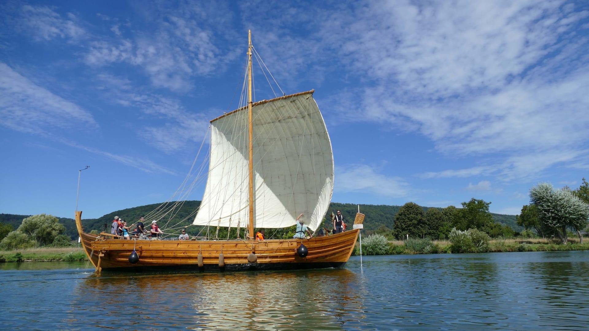 Nachgebautes römisches Handelsschiff «Bissula» auf der Mosel