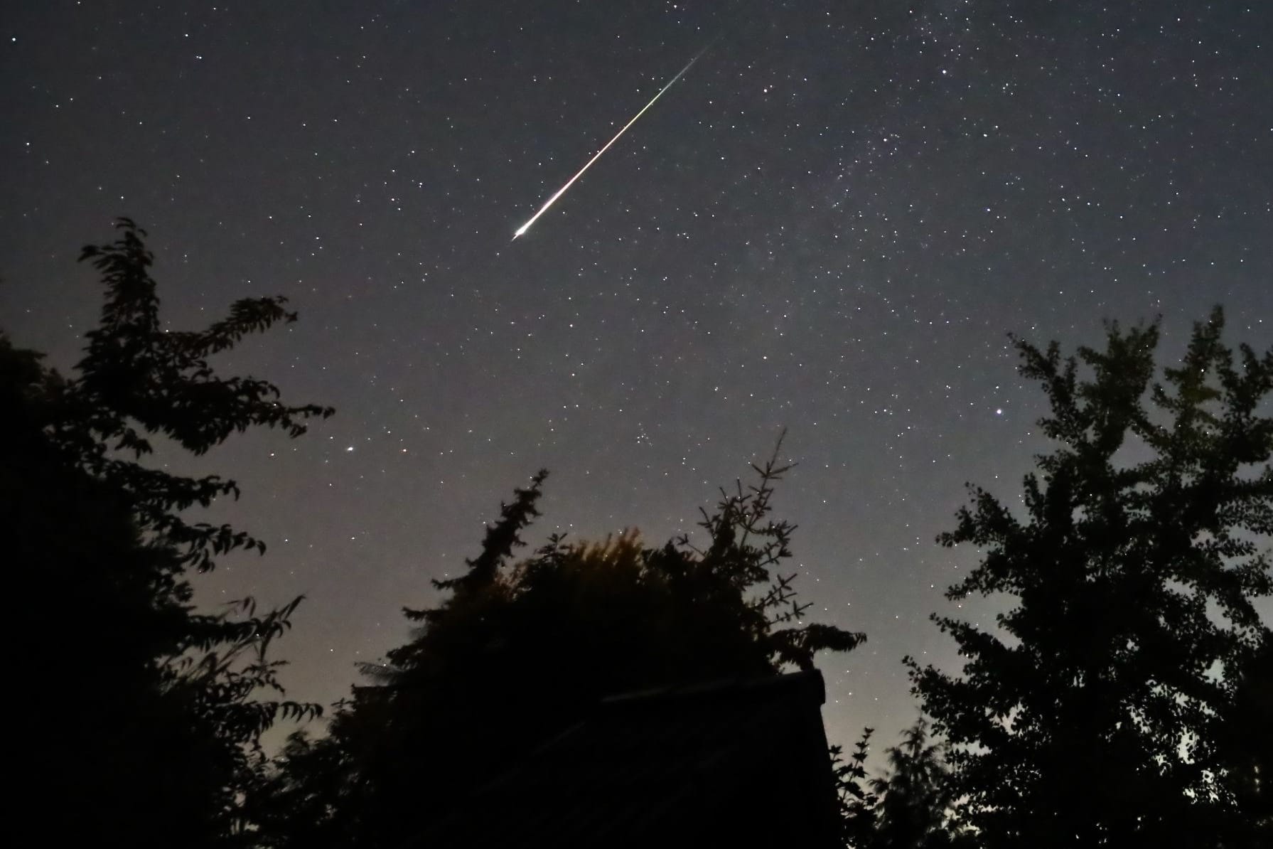 Ein Perseidenmeteor zieht über den Himmel (Archivbild): In Hamburg lässt sich das Spektaktel vom Energieberg aus beobachten.