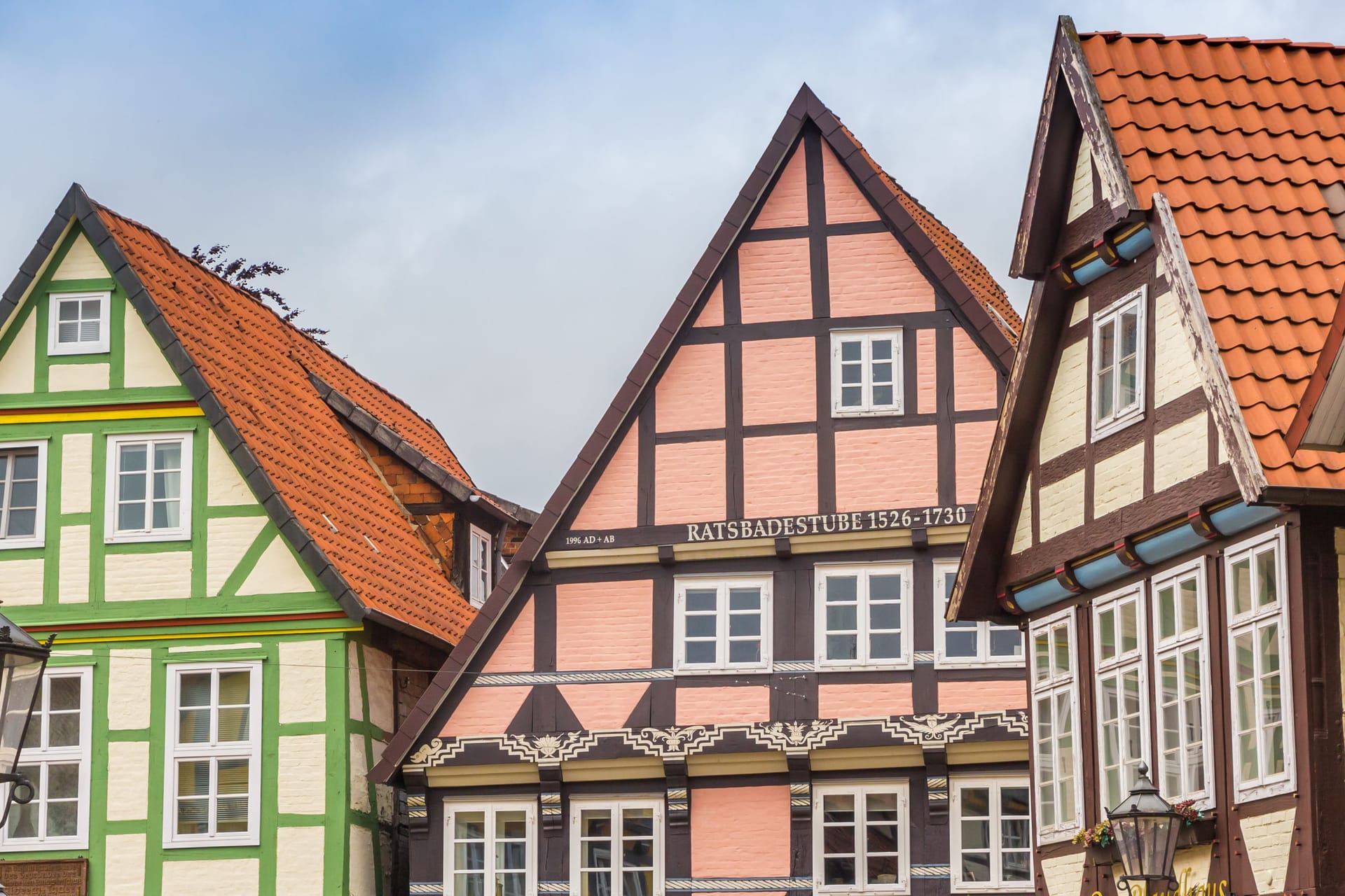 Panorama of colorful half timbered houses in Celle