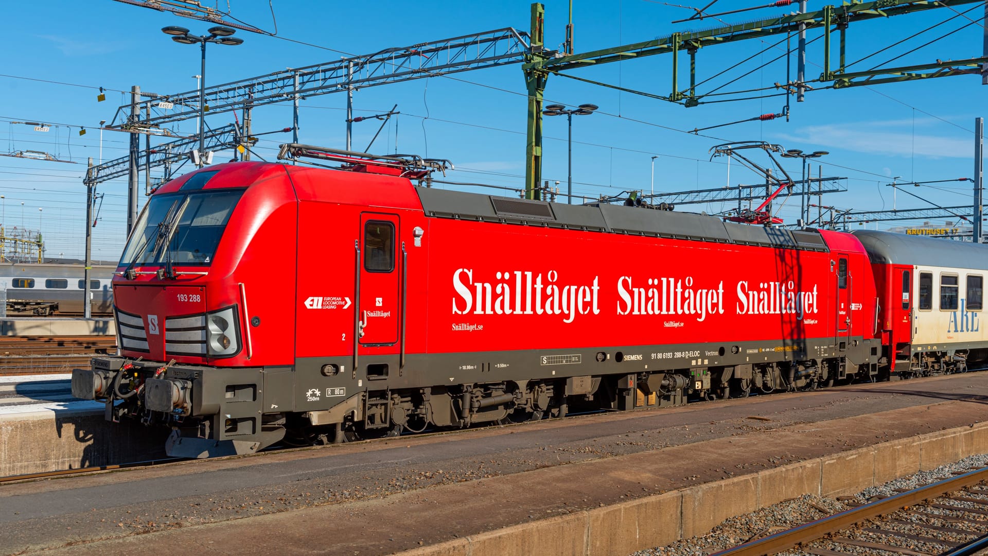 Gothenburg, Sweden - March 12 2022: Snälltåget train departing Gothenburg central station.