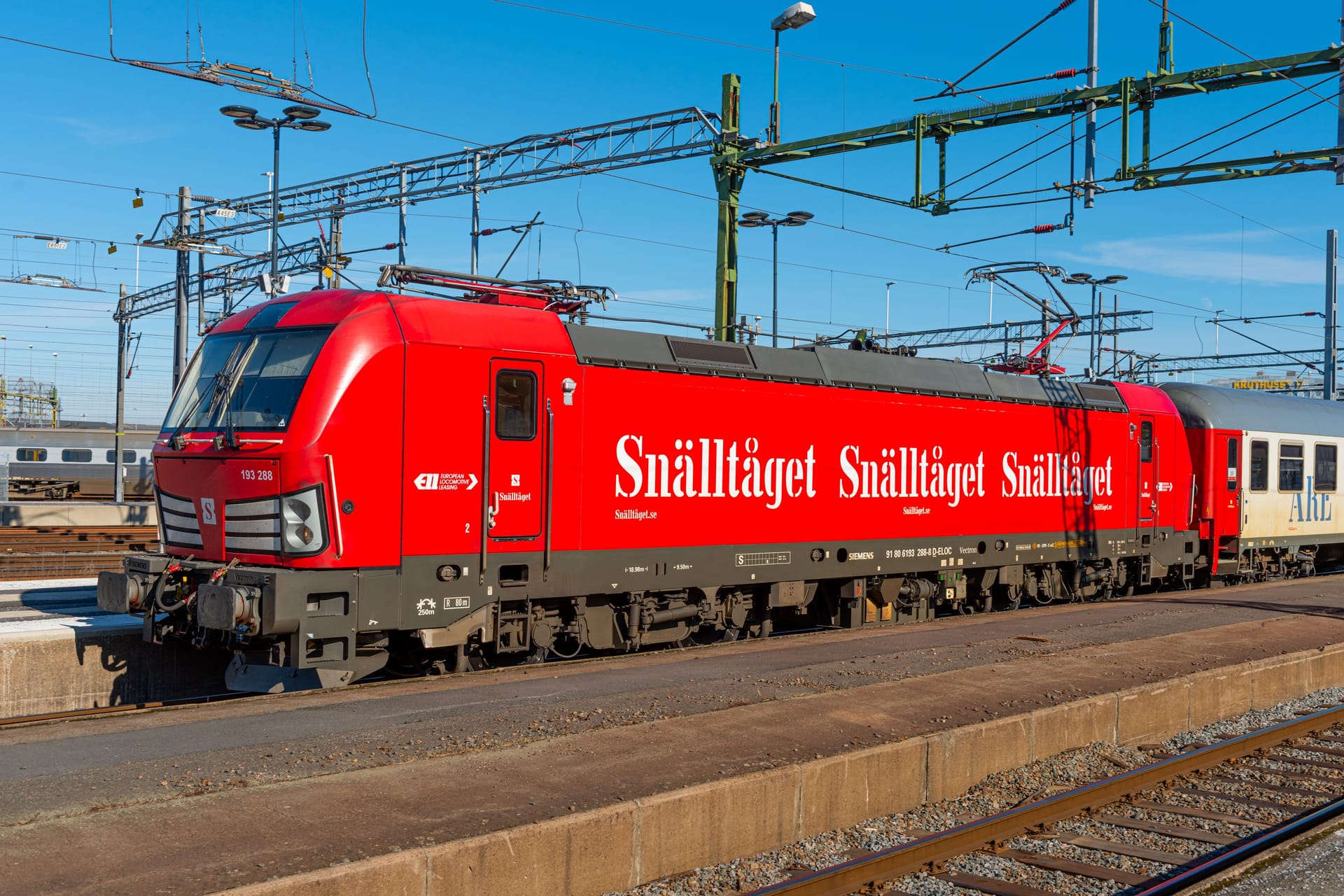 Gothenburg, Sweden - March 12 2022: Snälltåget train departing Gothenburg central station.