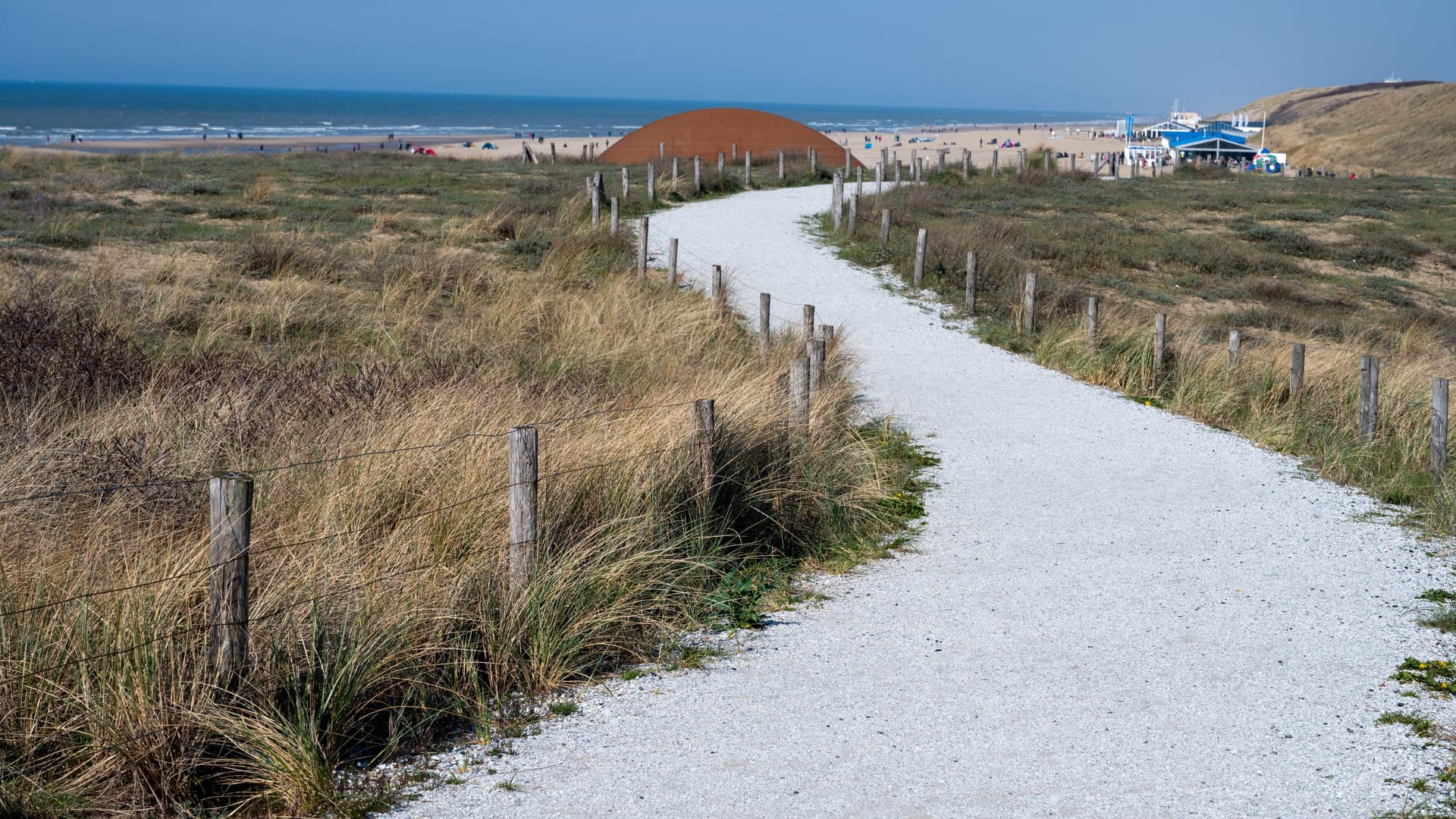 Beach holidays on sandy beach, waterfront in Katwijk-on-zee, North sea, Netherlands