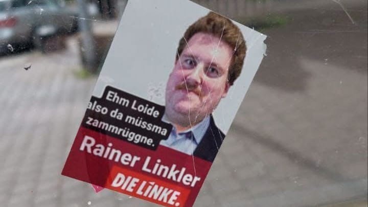 Rainer "Linkler": Neben falschen CDU-Plakaten mit dem "Drachenlord" gibt es auch falsche Linken-Sticker.