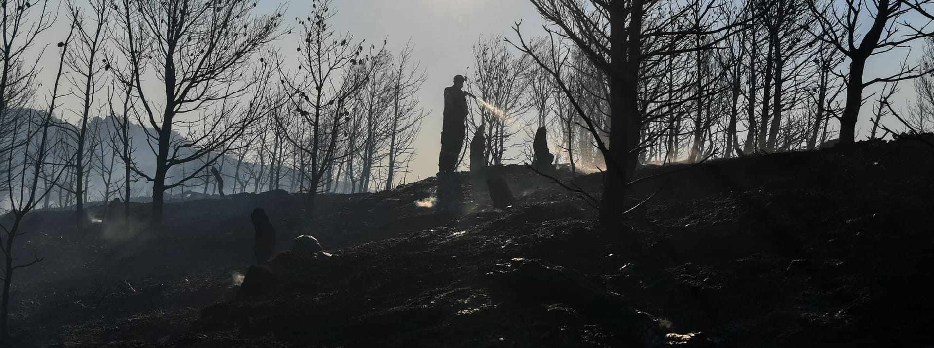 Ein Feuerwehrmann ist bei Löscharbeiten in Einsatz in der Nähe von Penteli, nordöstlich von Athen.