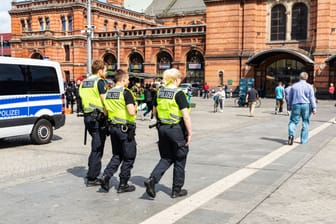 Two policemen and a policewoman in Bremen, Germany