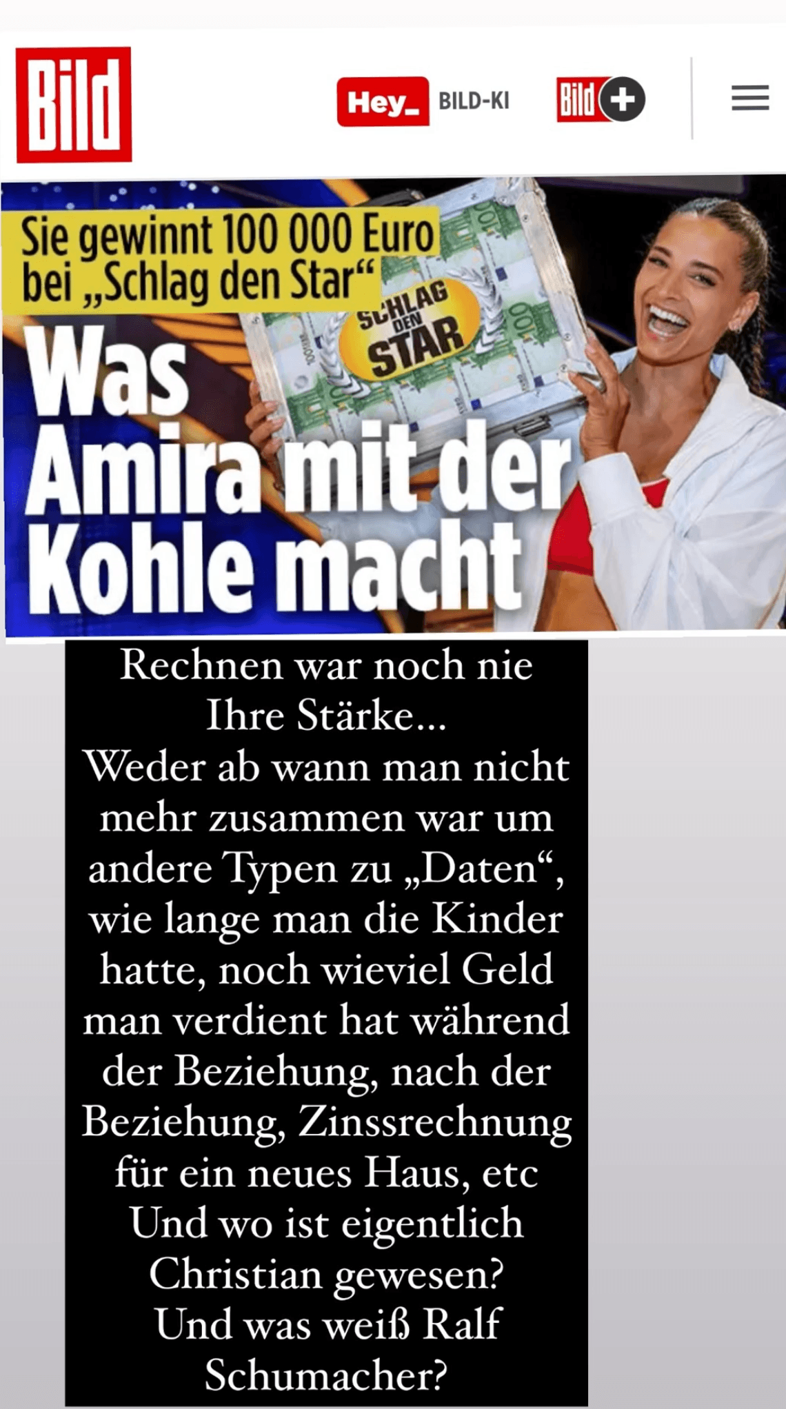 Den "Bild"-Artikel kommentierte Oliver Pocher in seiner Instagram-Story.