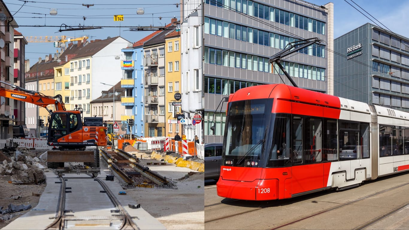 An Straßenbahnschienen in Nürnberg wird gebaut (Archivbild): Das Netz wächst in den kommenden Jahren kräftig.