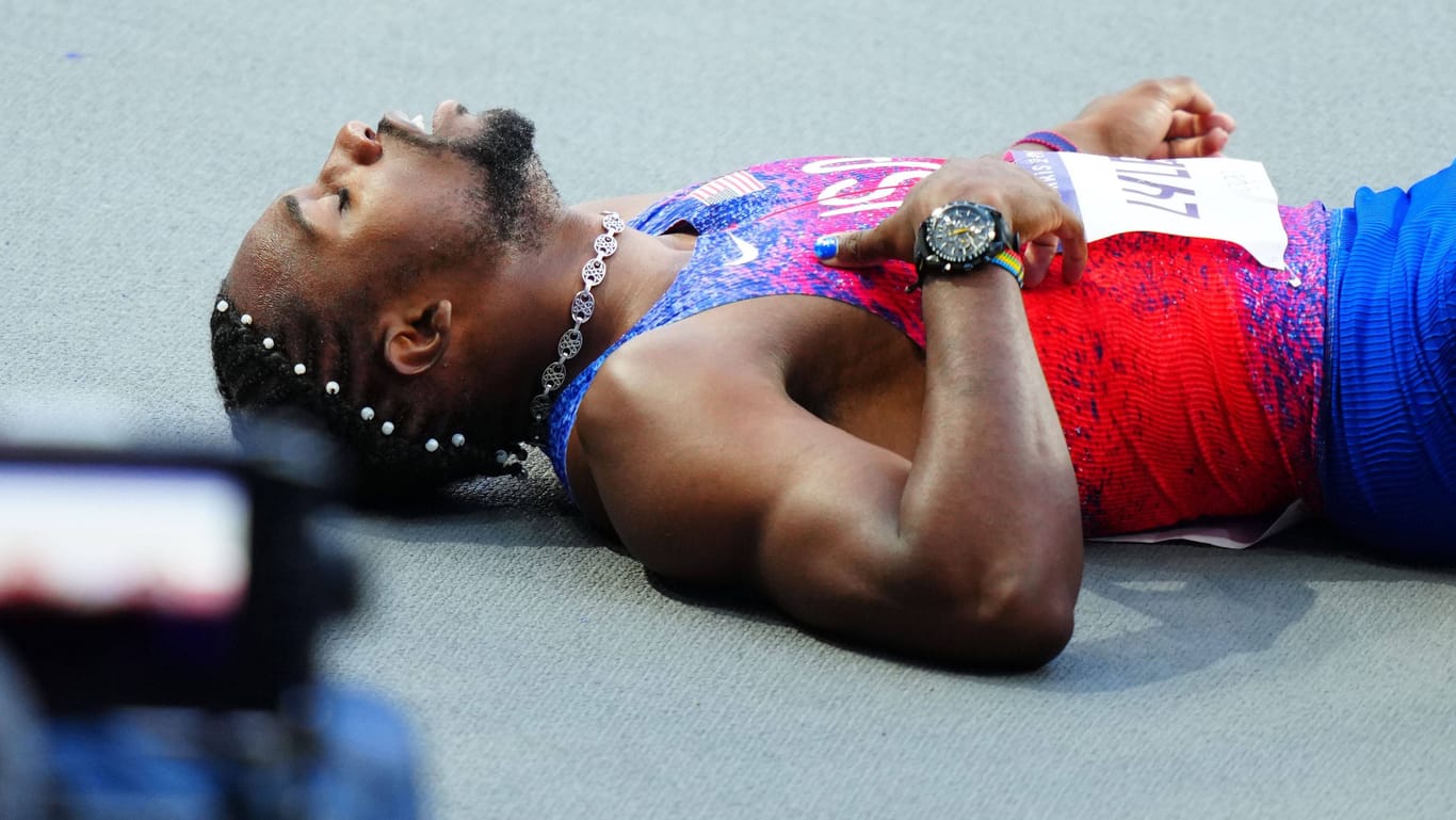 Noah Lyles am Boden: Der Leichtathlet ist über die 200 Meter trotz Corona gelaufen.