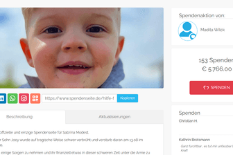 Screenshot der Spendenseite für den mutmaßlich getöteten Joey. Eine Freundin der Mutter hat die Aktion ins Leben gerufen.