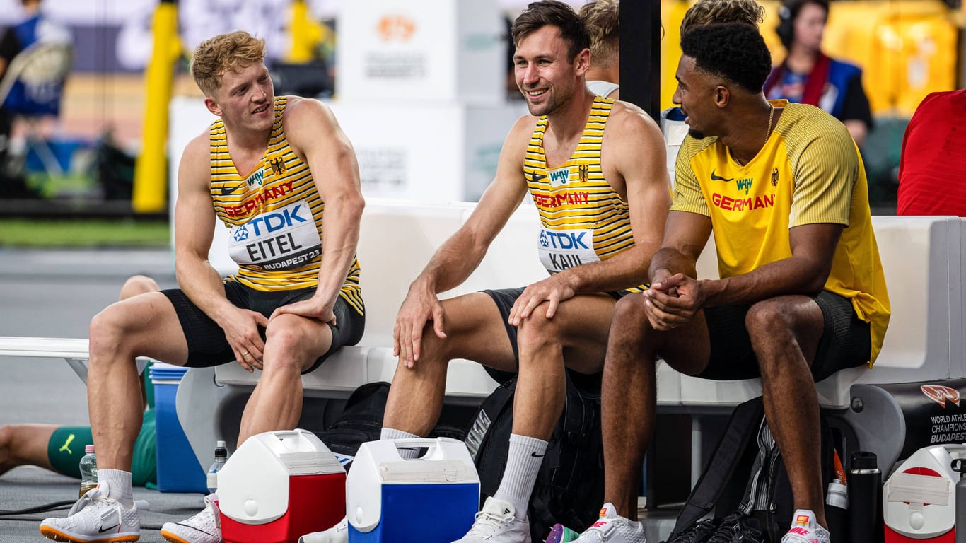 Manuel Eitel (l.), Niklas Kaul und Leo Neugebauer (r.): Die Zehnkämpfer verstehen sich gut.