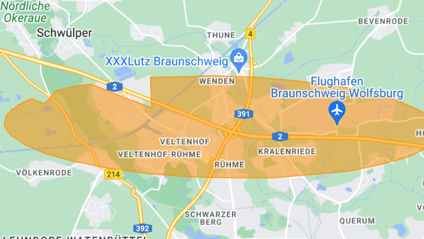 In diesem Bereich von Braunschweig wurde am Mittwochabend und Donnerstagmorgen vor dem Rauch gewarnt.